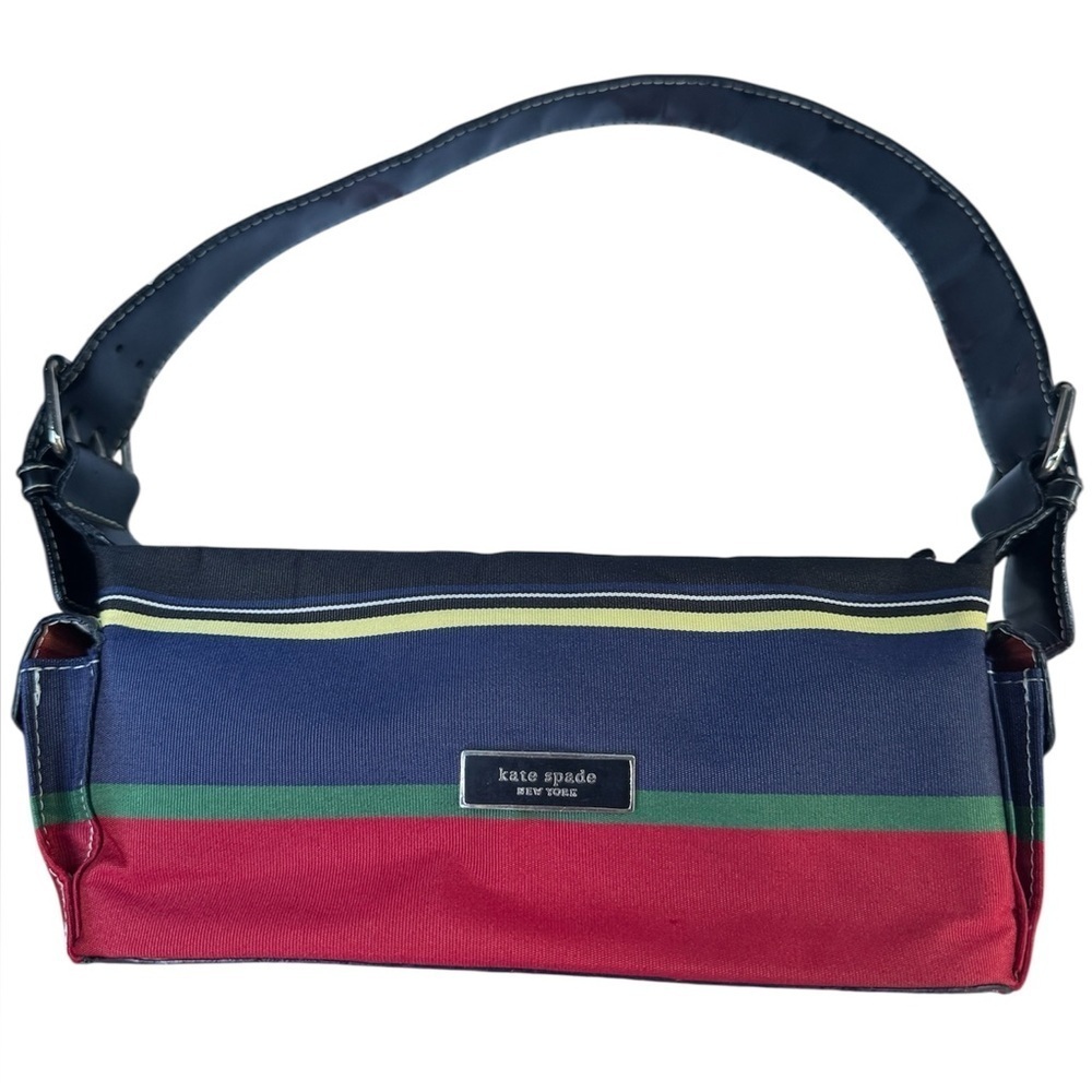 Vintage 90s Kate Spade New York Striped Canvas & Leather Shoulder Bag